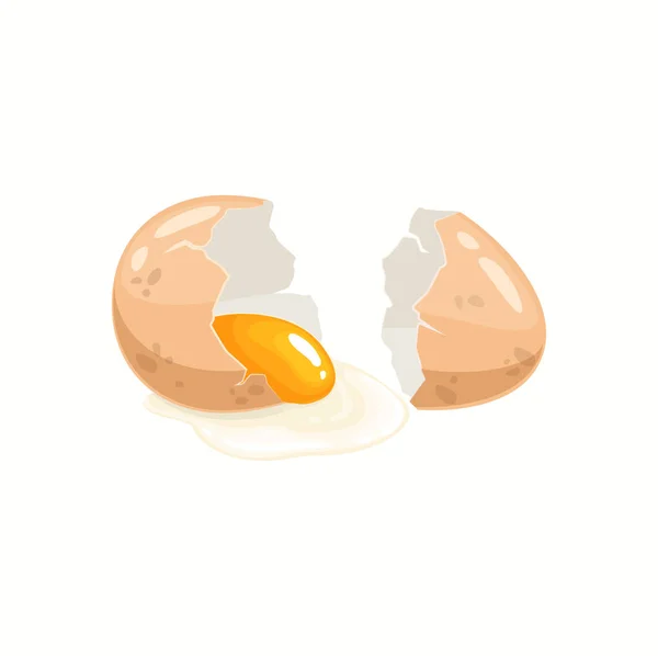 Cartoon Chicken Egg Broken Shell Raw Oozing Yolk Glair Isolated — Stockový vektor