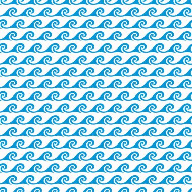 Sea and ocean blue waves seamless pattern. Vector marine background, nautical ornament with curly water waves. Abstract marine backdrop for fabric, textile, wrapping paper design