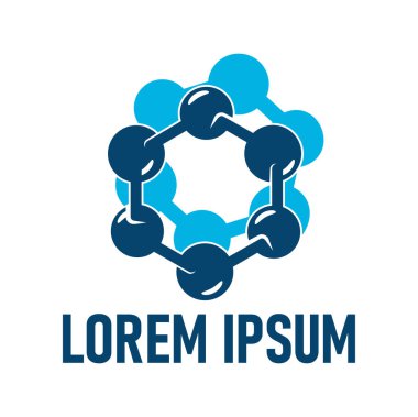 Molecule icon. Biology and physics science, microbiology laboratory or chemistry research vector blue symbol with molecule and atom structure. Technology innovation emblem