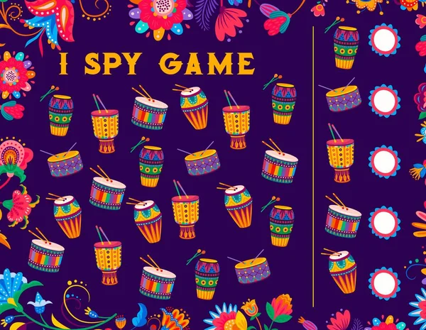 Spy Game Worksheet Brazilian Drums Kids Counting Riddle Children Object — Vetor de Stock