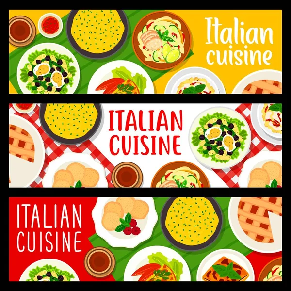 Italian Cuisine Meals Banners Vector Vegetable Pasta Salad Cream Sauce — Stockvector