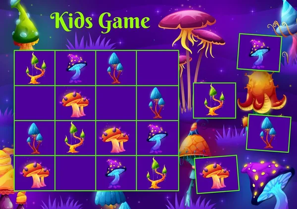 Sudoku Kids Game Magic Mushrooms Fairy Forest Children Logical Quiz — Stockvector