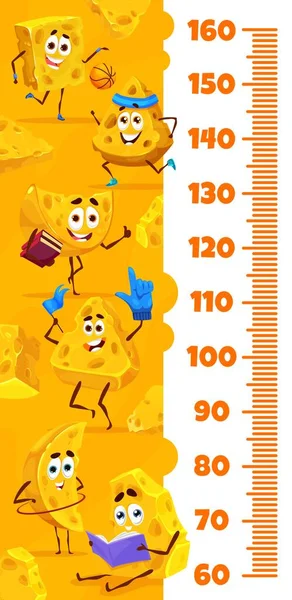 Kids Height Chart Cartoon Maasdam Gouda Cheese Characters Vector Altitude — Stock Vector