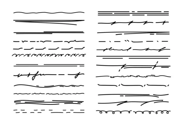 Underline Scribble Doodle Lines Pencil Strokes Brush Pen Marker Vector — Stock Vector