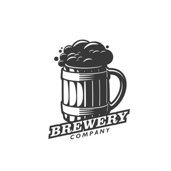 啤酒酿造图标 载体公司标志与泡沫啤酒爱好者饮料在玻璃杯 独立的单色标签 用于酒吧或酒吧的老式风格 天然有机酒精饮品广告徽章 — 图库矢量图片