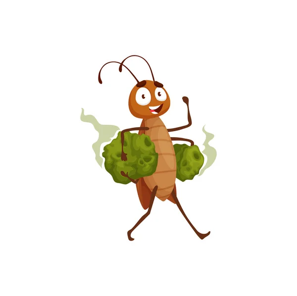 Cartoon Cockroach Character Carry Stinky Garbage Isolated Vector Insect Funny — Stock Vector