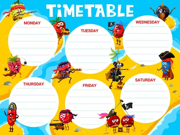 Education Timetable Schedule Cartoon Berry Pirates Corsairs Treasure Island Education — Stockový vektor