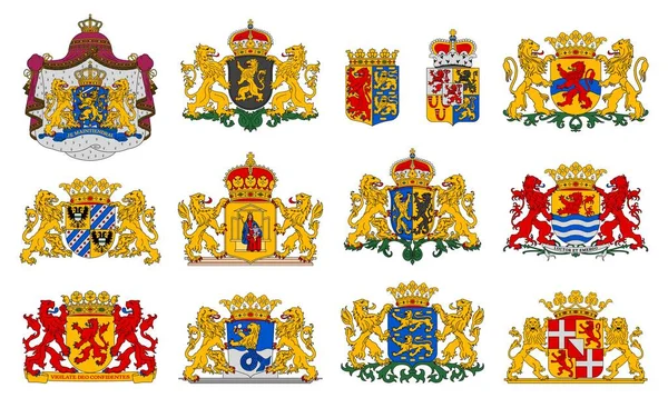 Nederländska Vapenskölden Provinsernas Heraldiska Emblem Och Holländska Heraldik Vektorblazoner Nederländska — Stock vektor