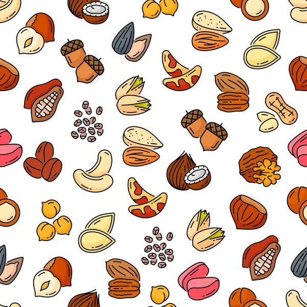 Nuts Beans Seamless Pattern Vector Thin Line Background Acorn Cocoa — Stockvector