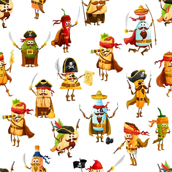 Tex Mex Mexican Pirates Corsairs Characters Seamless Pattern Fabric Textile — Stockový vektor