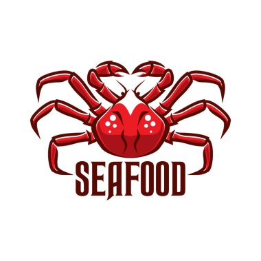 Crab seafood icon. Fresh fish market, seafood shop symbol or vector emblem. Asian cuisine restaurant, care or bar sea food menu, fishing company icon with red crab and typography