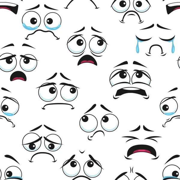Sad Crying Cartoon Faces Seamless Pattern Vector Background Unhappy Anxious — Stock Vector