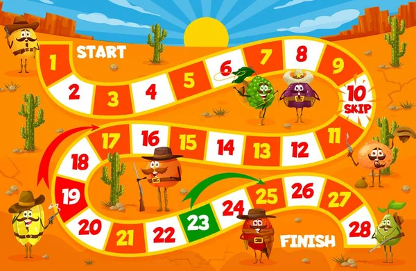 Kids Step Board Game Western Cartoon Cowboy Bandit Ranger Fruit — Stok Vektör