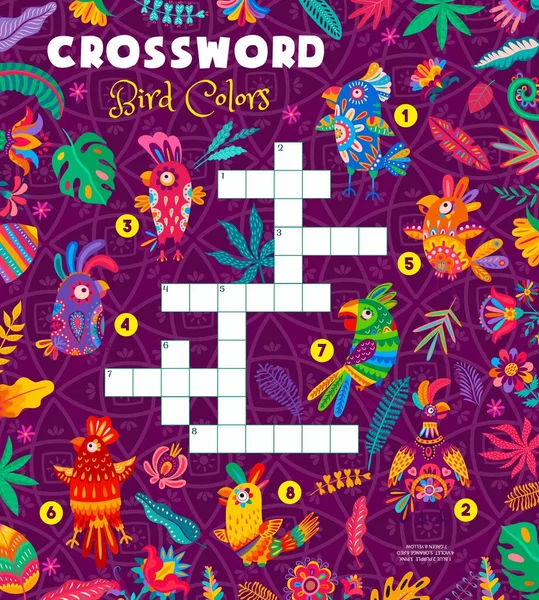 Crossword Quiz Game Find Color Mexican Brazilian Parrots Vector Cross — Stockvector