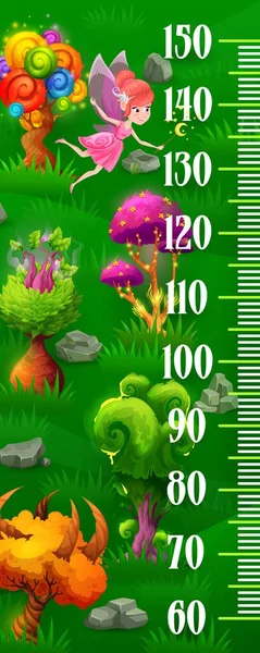 Kids Height Chart Ruler Fairy Characters Magic Forest Vector Growth — Stockový vektor