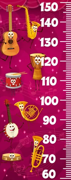 Kids Height Chart Ruler Cartoon Musical Instrument Characters Child Growth — Stockvector