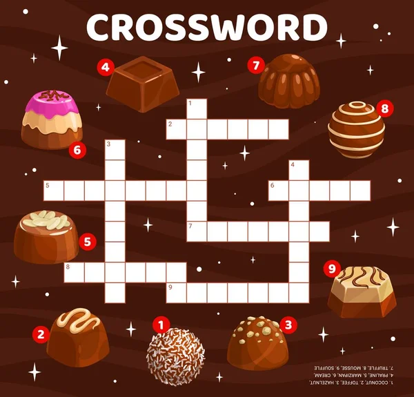 Crossword Quiz Game Grid Cartoon Chocolate Candies Child Vocabulary Puzzle — Vettoriale Stock