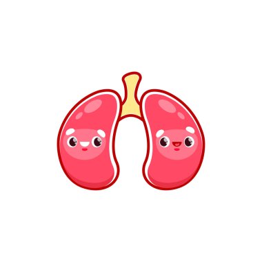 Cartoon lungs human body organ character. Vector anatomical pulmonary respiratory system personage with cute smiling face. Health care, funny medicine education for kids