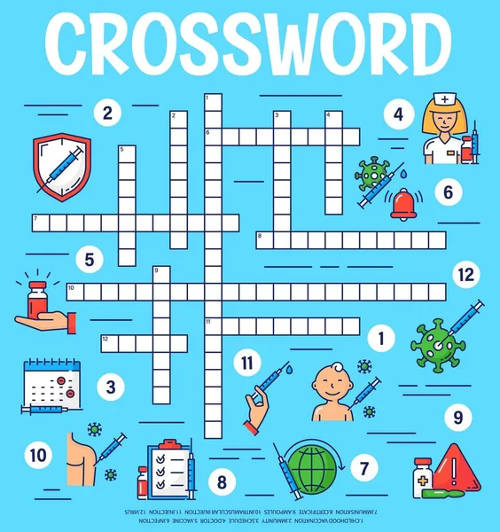 Virus Vaccine Vaccination Crossword Grid Worksheet Find Word Quiz Vocabulary — Stock vektor