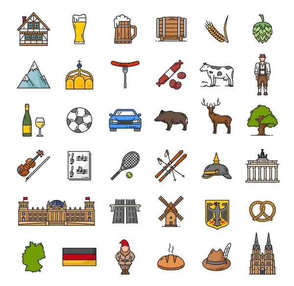 Color Germany Landmarks Food Industry Travel Outline Icons German Culture — 图库矢量图片