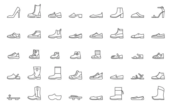 Man Woman Shoes Line Icons High Heel Shoe Combat Cowboy — Stock Vector