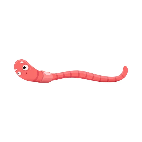 Cartoon Funny Earth Worm Crawl Vector Earthworm Character Isolated Soil — Vettoriale Stock