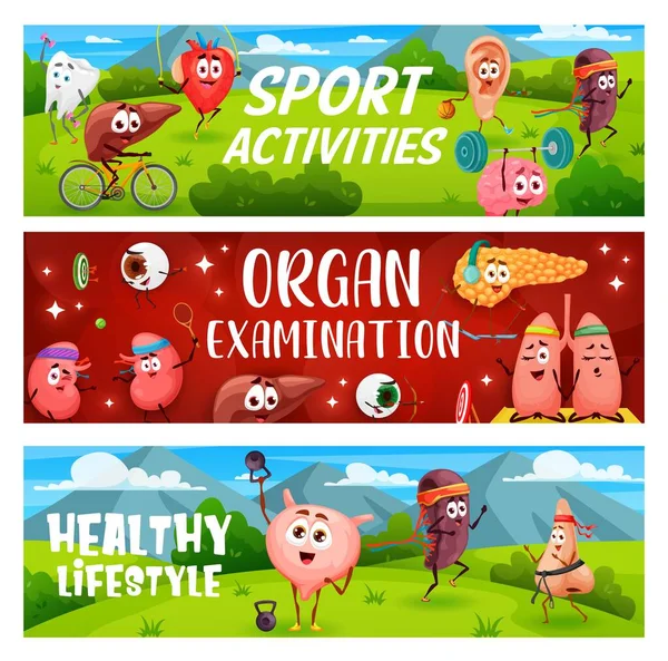 Healthy Lifestyle Sports Activity Cartoon Funny Human Organs Characters Vector – stockvektor