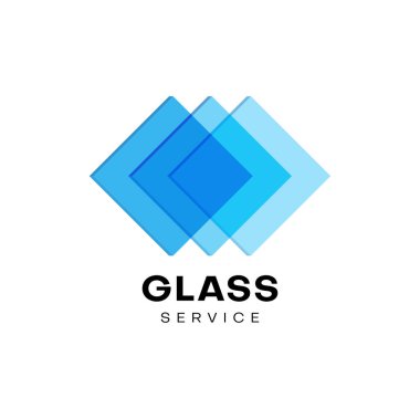 Glass service company icon of window production business, vector crystal glass in blue gradient. Glass works symbol or construction or building and window installation or interior design studio
