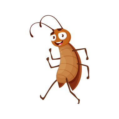 Cartoon cockroach character, isolated happy vector bug walk with smiling face. Funny insect or pest game or book personage