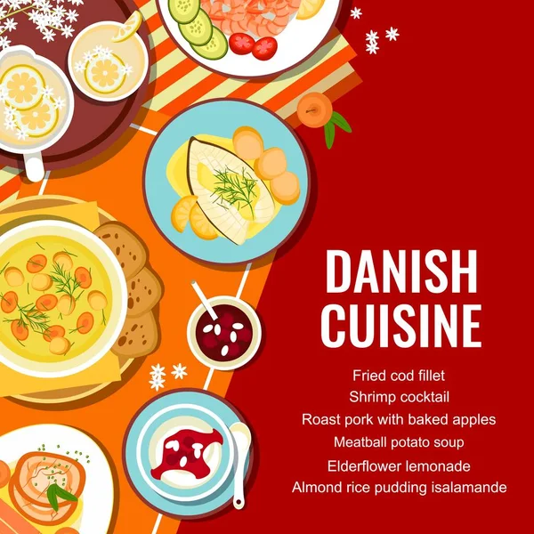 Danish Cuisine Menu Cover Page Template Roast Pork Baked Apples — Stok Vektör
