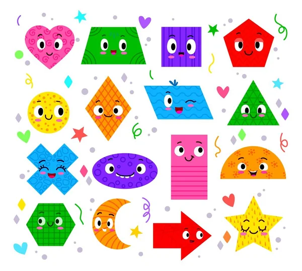 Math Shape Characters Funny Heart Square Circle Hexagon Rhombus Diamond — Stockvector