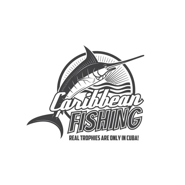 Caribbean Fishing Icon Marlin Fish Billfish Swordfish Sea Water Waves — Stock Vector