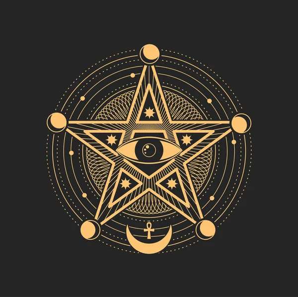Esoterický Okultní Symbol Magický Vektor Tarotové Karty Oko Prozřetelnosti Uvnitř — Stockový vektor