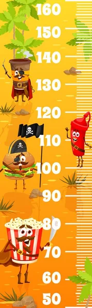 Kids Height Ruler Cartoon Pirates Fastfood Characters Treasure Island Vector — Wektor stockowy