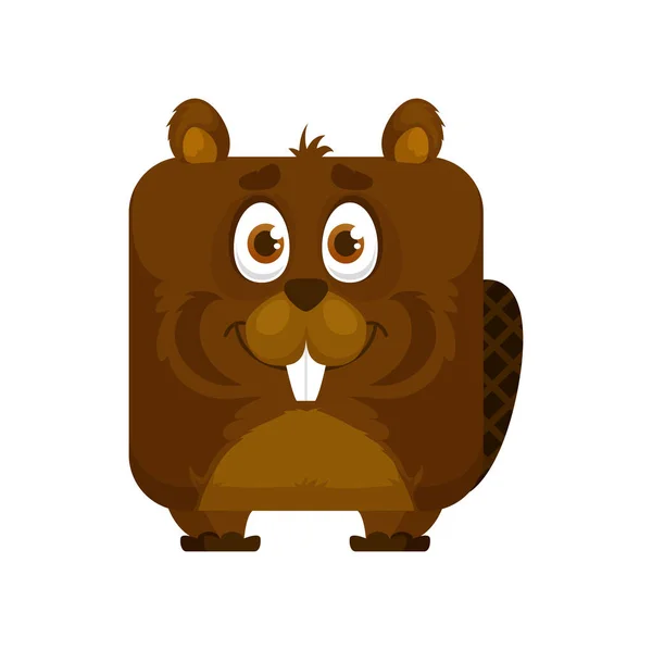Beaver Cartoon Kawaii Square Face Emoji Animal Emoticon Vector Character — Stock Vector