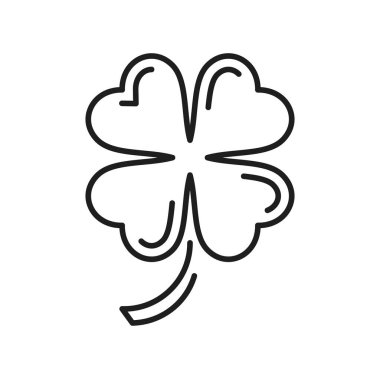 Four leaf clover isolated line icon. Vector St. Patrick day lucky clover leaf, fortune and good luck outline symbol