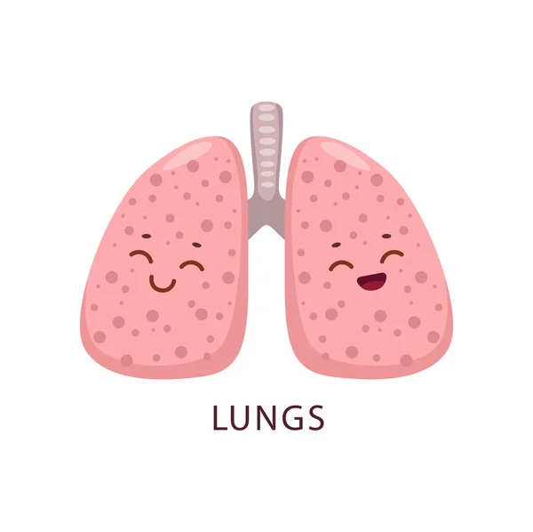 Cartoon Lungs Human Body Organ Character Vector Respiratory System Health — Stockvektor