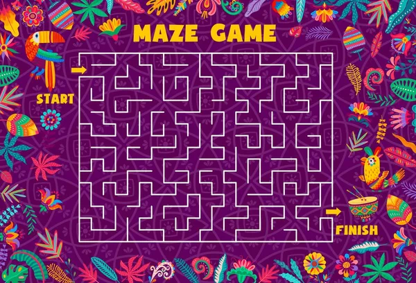 Labyrinth Maze Game Help Brazilian Toucan Find Exit Kids Worksheet — Stock Vector