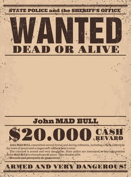 Vintage Reward Poster Western Wanted Dead Alive Banner Robber Search — Stock Vector