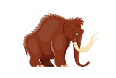 Cartoon mammoth animal character. Ice age mammal with tusks and trunk, archeology prehistoric elephant or extinct animal vector cute personage. Isolated fluffy mammoth mascot