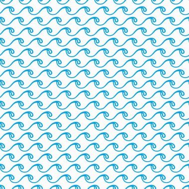 Blue ocean and sea waves seamless pattern with water surf. Marine nature or summer beach vector background with natural ornament of sea water waves, blue curves of ocean beach tides and river streams