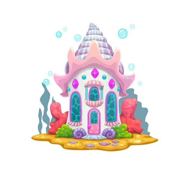 Cartoon Underwater Mermaid Fairy House Vector Sea Dwelling Sorceress Ocean — Stock Vector