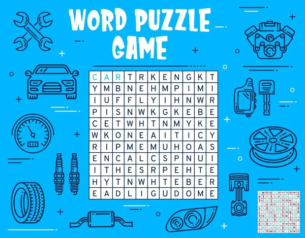 Car Service Spare Parts Word Search Puzzle Game Worksheet Child — Stock vektor