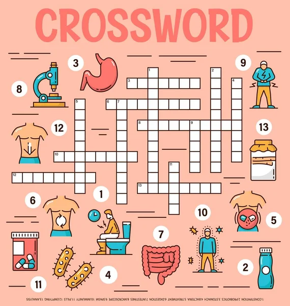 Probiotics Intestines Health Care Crossword Grid Worksheet Find Word Quiz — ストックベクタ