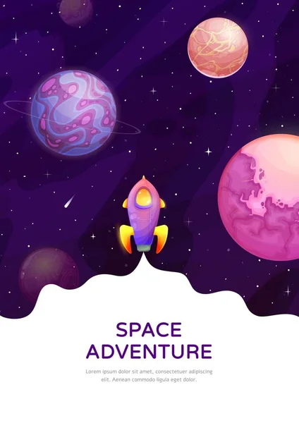 Space Adventure Galaxy Starry Landscape Rocket Space Exploration Cosmos Travel — Stock Vector