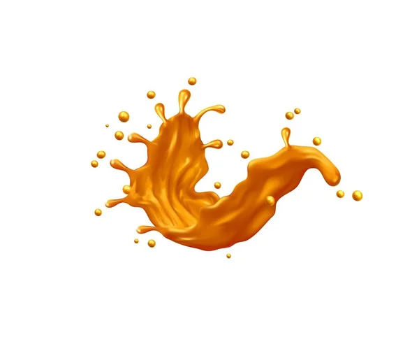 Golden Swirl Splash Drops Juice Toffee Wave Splatters Vector Drink — ストックベクタ