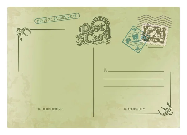 Tarjeta Postal Antigua Del Día San Patricio Sello Postal Correo — Archivo Imágenes Vectoriales