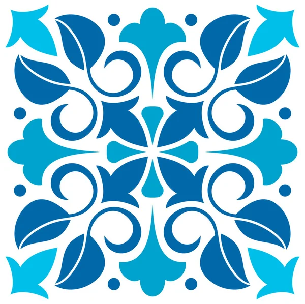 Moroccan Azulejo Tile Majolica Vector Navy Blue Damask Ornament Floral — Stock Vector