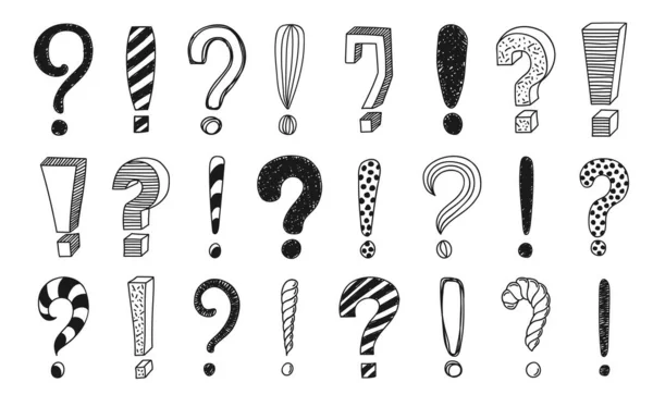 Doodle Exclamation Question Marks Hand Drawn Punctuations Symbols Attention Warning – stockvektor