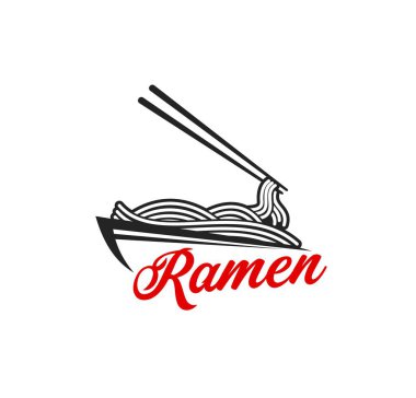 Ramen meal icon. Japanese fast food meal, Chinese cafe or oriental cuisine menu noodles vector icon. Asian ramen restaurant symbol or sign with noodles bowl and chopsticks